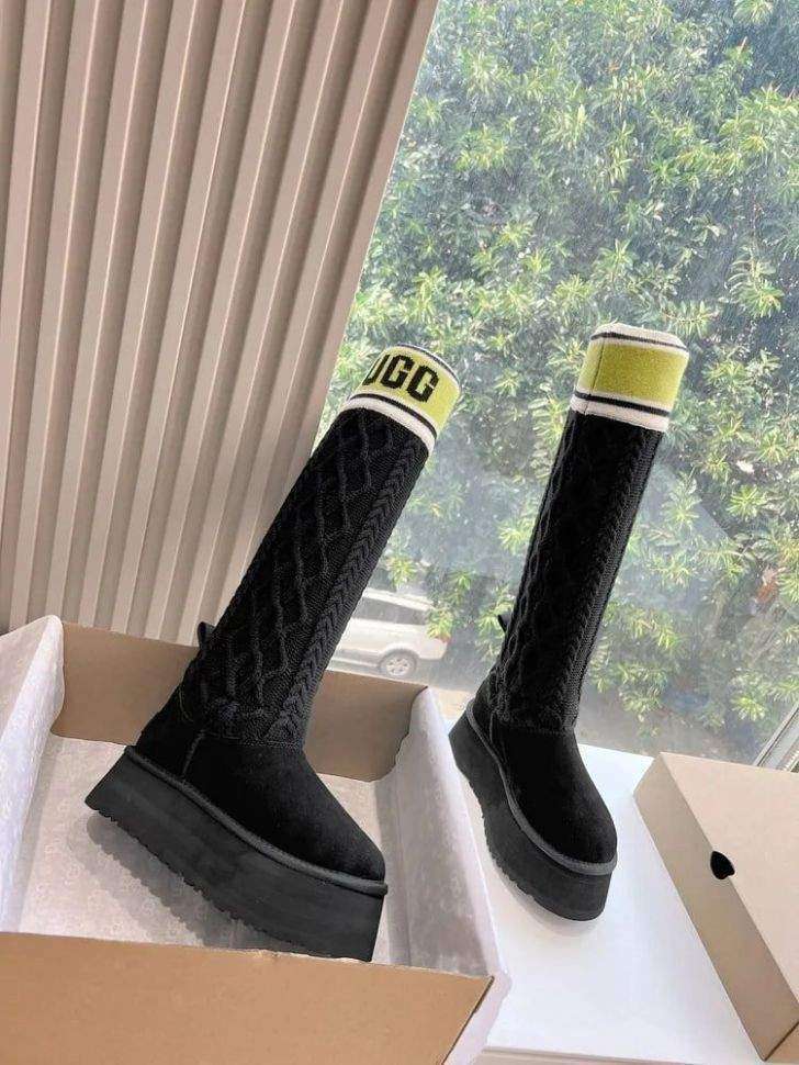 Жіночі UGG Платформа Світер Чорні Sweater Letter Boots Black — фото 13