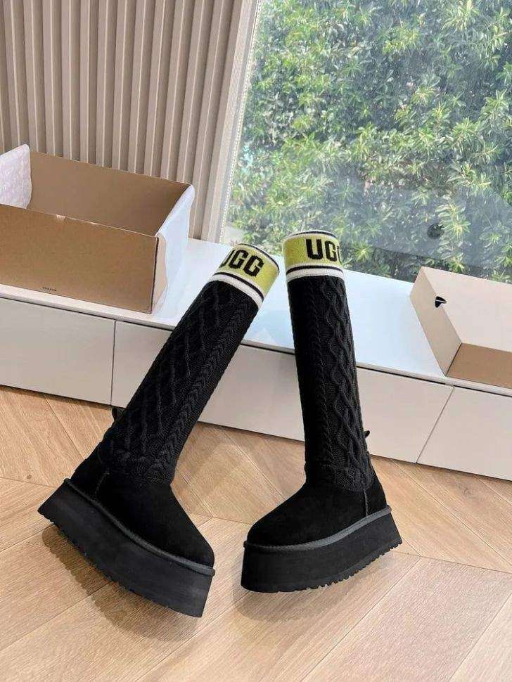Жіночі UGG Платформа Світер Чорні Sweater Letter Boots Black — фото 14