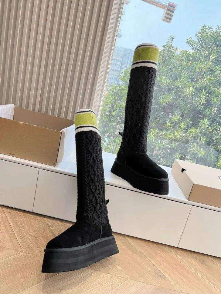 Жіночі UGG Платформа Світер Чорні Sweater Letter Boots Black — фото 15