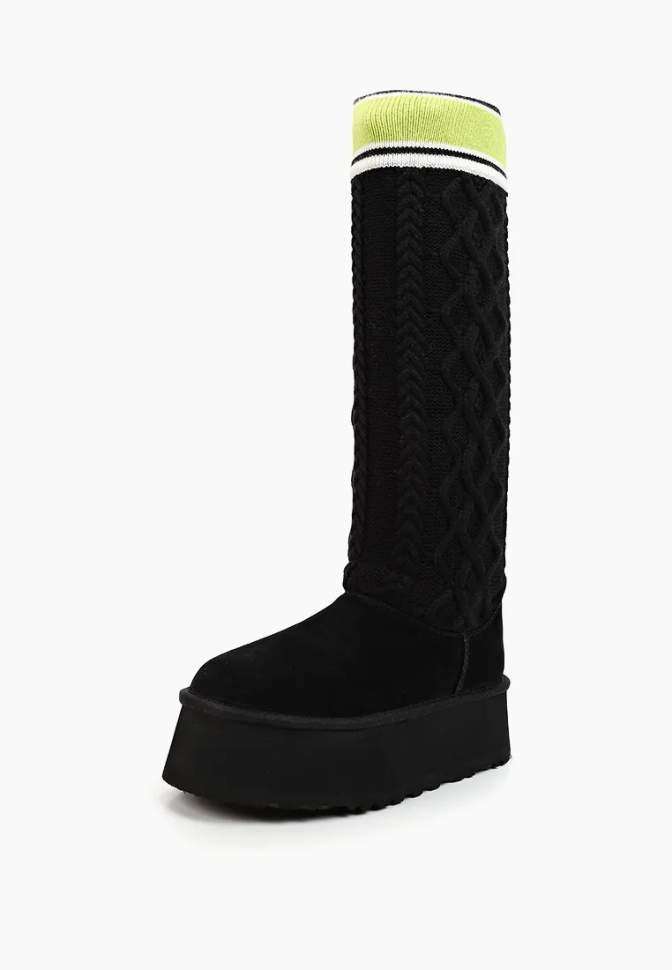 Жіночі UGG Платформа Світер Чорні Sweater Letter Boots Black — фото 4
