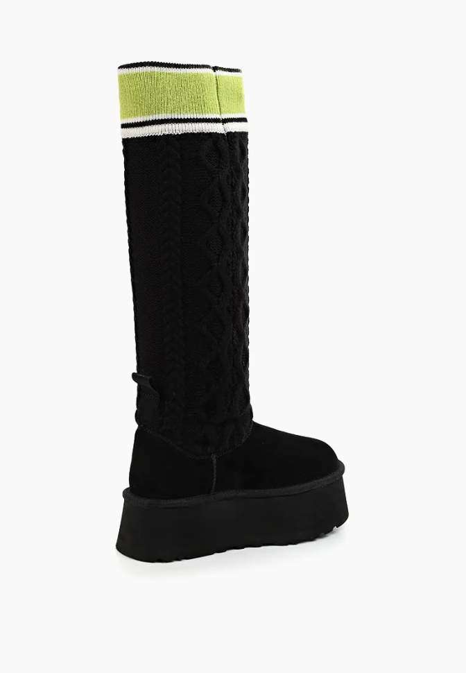 Жіночі UGG Платформа Світер Чорні Sweater Letter Boots Black — фото 5