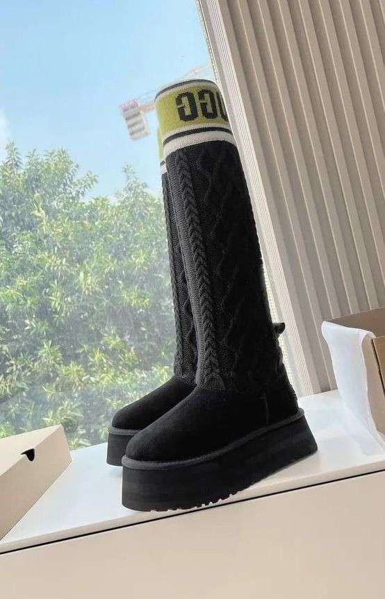 Жіночі UGG Платформа Світер Чорні Sweater Letter Boots Black — фото 7
