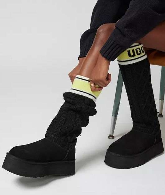 Жіночі UGG Платформа Світер Чорні Sweater Letter Boots Black — фото 9