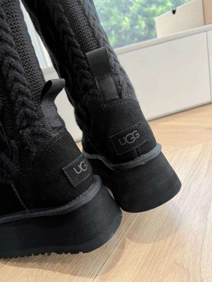 Жіночі UGG Платформа Світер Чорні Sweater Letter Boots Black — фото 10