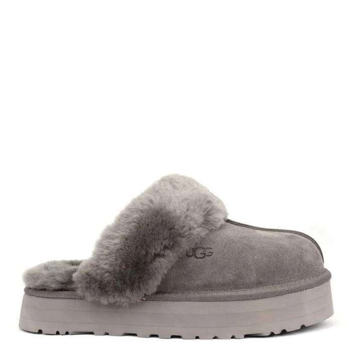 Жіночі UGG Шьопанці Платформа Сірі Замша Disquette Black Platform Slippers Charcoal