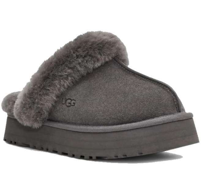 Жіночі UGG Шьопанці Платформа Сірі Замша Disquette Black Platform Slippers Charcoal — фото 2