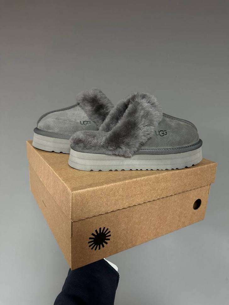 Жіночі UGG Шьопанці Платформа Сірі Замша Disquette Black Platform Slippers Charcoal — фото 13