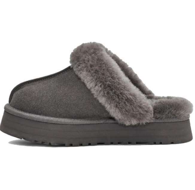 Жіночі UGG Шьопанці Платформа Сірі Замша Disquette Black Platform Slippers Charcoal — фото 5