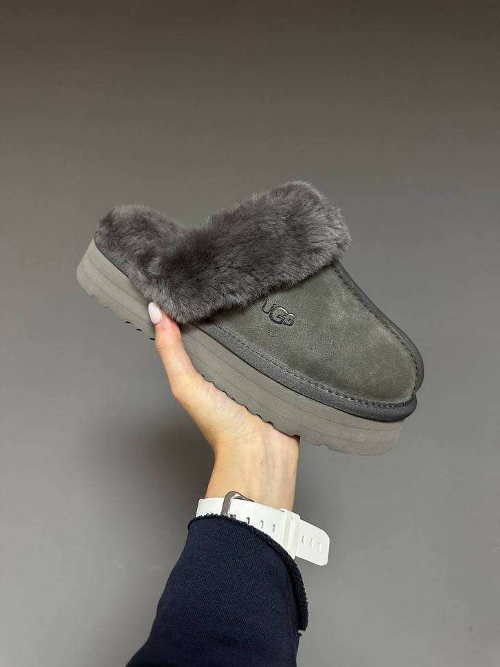 Жіночі UGG Шьопанці Платформа Сірі Замша Disquette Black Platform Slippers Charcoal — фото 8