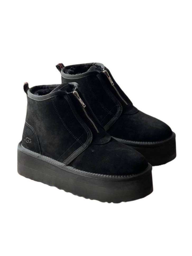 Жіночі UGG Платформа Ньюмел Чоботи Чорні Замша с Змійкою Neumal Platform Zipper Black — фото 1