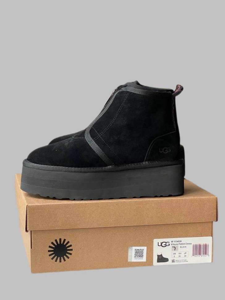 Жіночі UGG Платформа Ньюмел Чоботи Чорні Замша с Змійкою Neumal Platform Zipper Black — фото 2