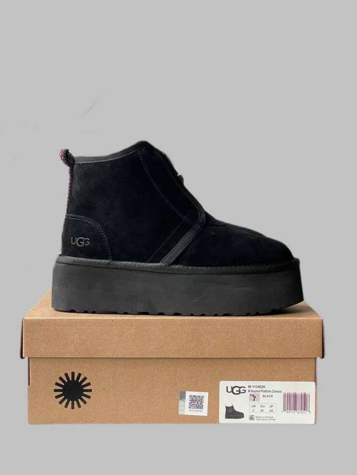 Жіночі UGG Платформа Ньюмел Чоботи Чорні Замша с Змійкою Neumal Platform Zipper Black — фото 5