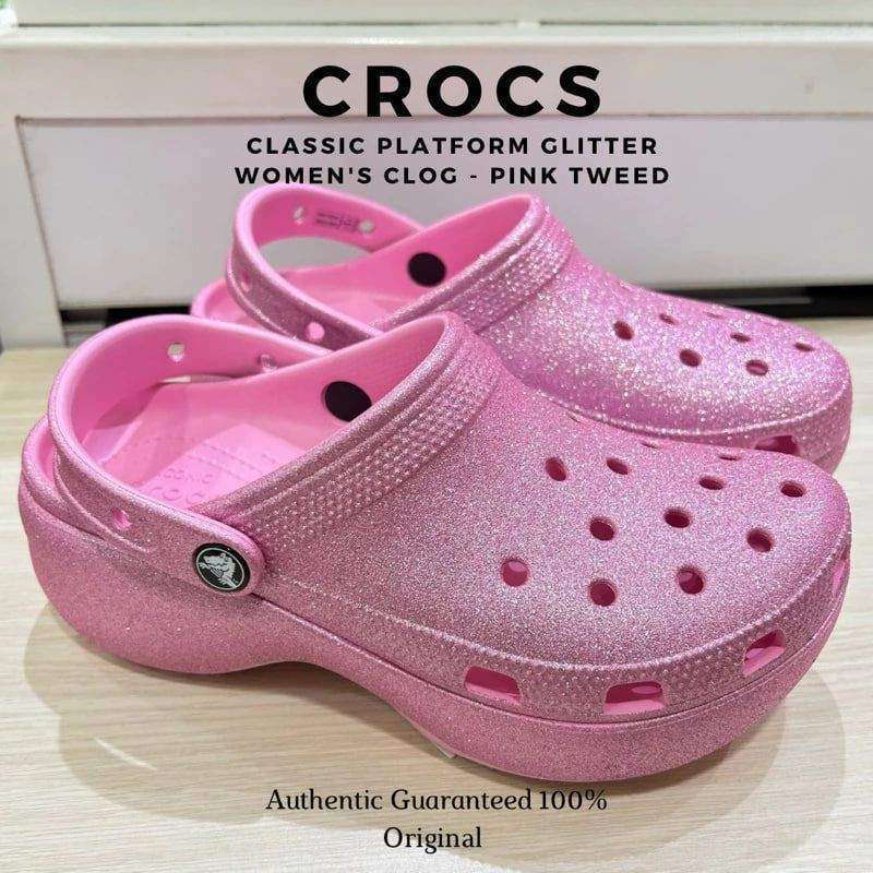 Жіночі Crocs Classic Platform Glitter Clog Pink Tweed — фото 14