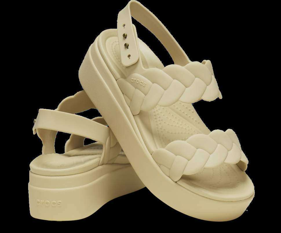 Жіночі Сандалі Crocs Brooklyn Woven Upper Low Wedge Beige — фото 1