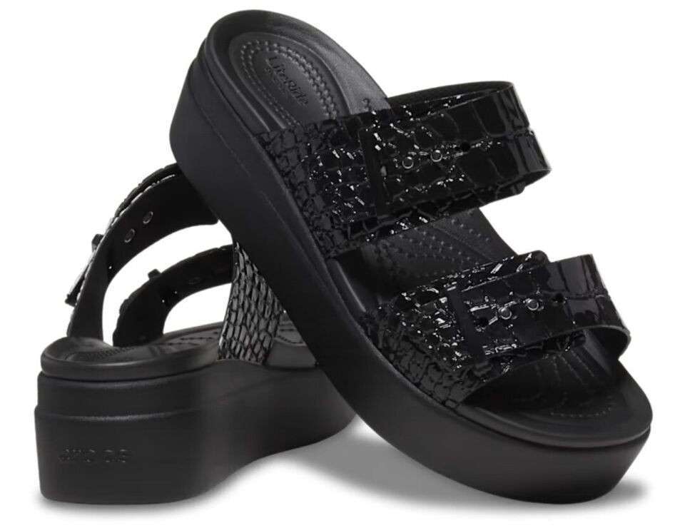 Жіночі шльопанці Crocs Brooklyn Croco Shine Buckle Black — фото 1