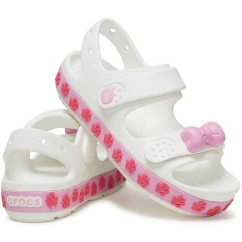 Crocs сандалі білі дитячі crocband cruiser pet sandal white pink tweed — фото 1