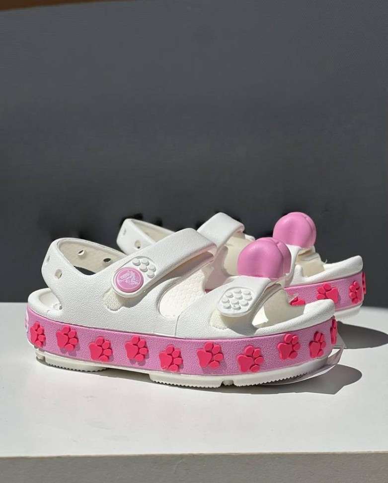 Crocs сандалі білі дитячі crocband cruiser pet sandal white pink tweed — фото 3