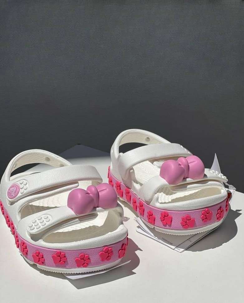 Crocs сандалі білі дитячі crocband cruiser pet sandal white pink tweed — фото 6