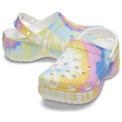 Жіночі Crocs Women's Classic Platform Tie-Dye Graphic Clog White / Multi