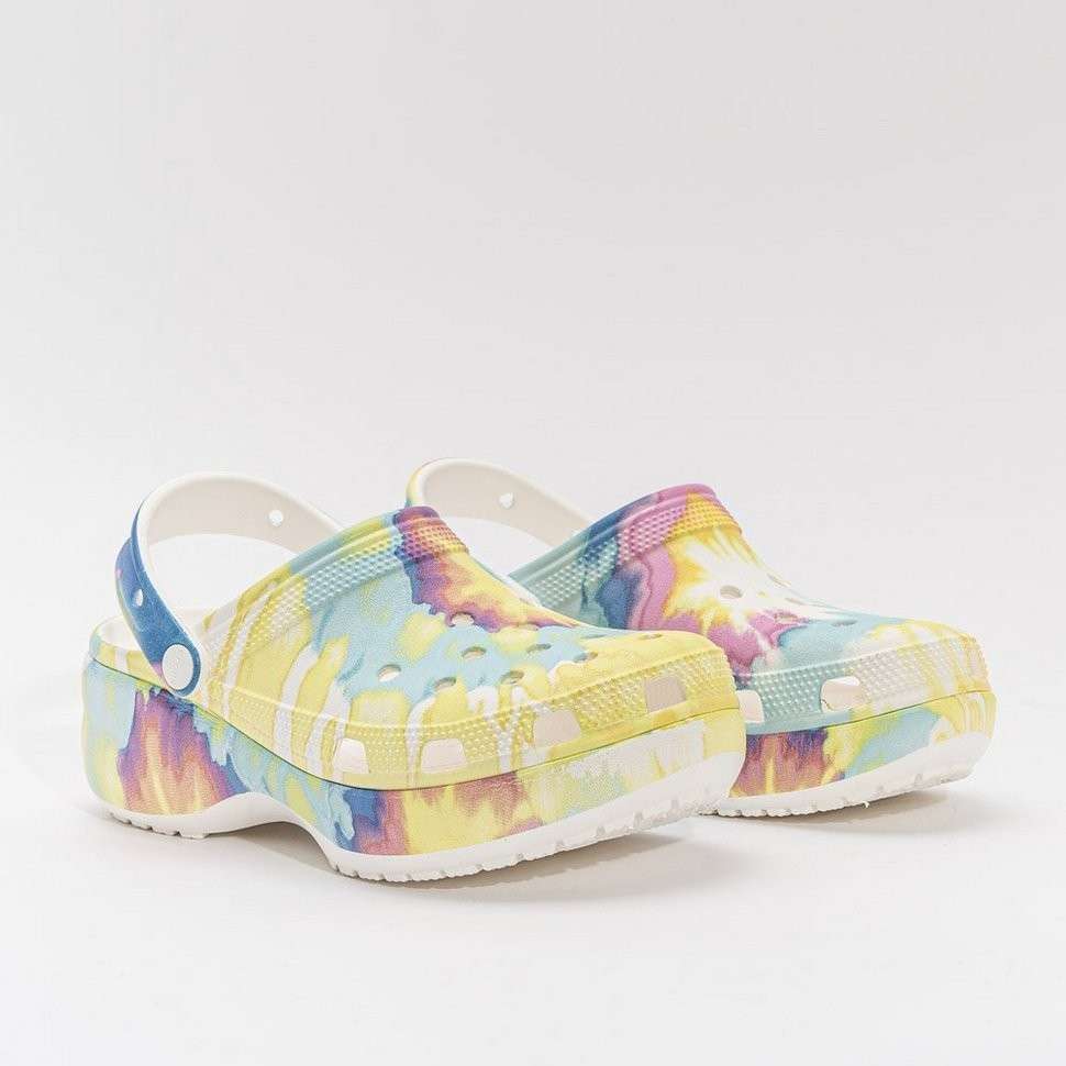 Жіночі Crocs Women's Classic Platform Tie-Dye Graphic Clog White / Multi — фото 7