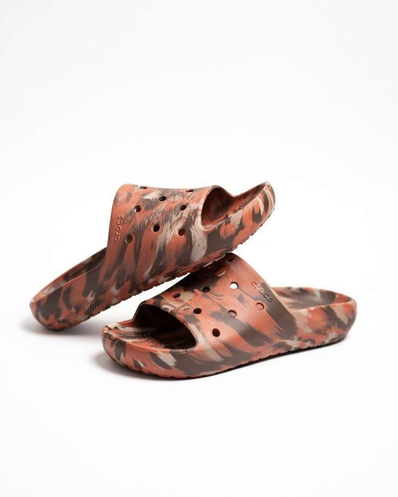 Чоловічі шльопанці Клісік Кофейні Crocs Classic Marbled Slide 2 Coffee/Multi — фото 4
