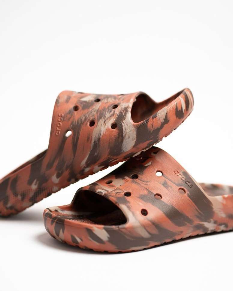 Чоловічі шльопанці Клісік Кофейні Crocs Classic Marbled Slide 2 Coffee/Multi — фото 5