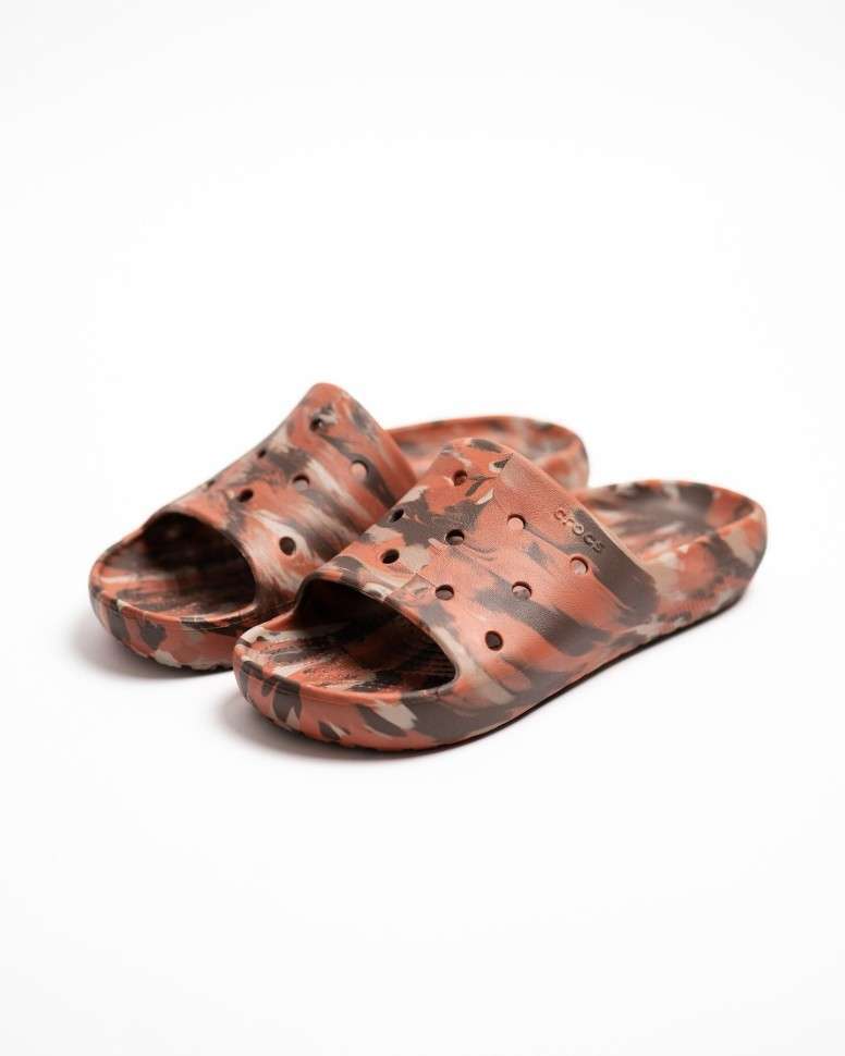 Чоловічі шльопанці Клісік Кофейні Crocs Classic Marbled Slide 2 Coffee/Multi — фото 6