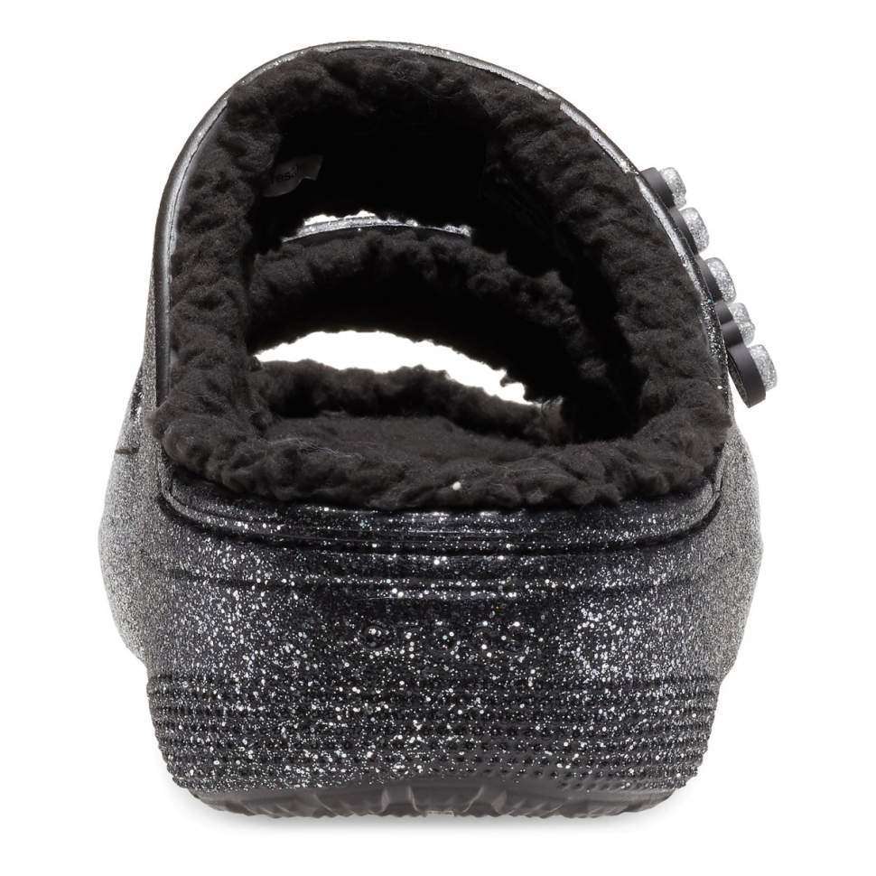 Жіночі Crocs утеплені Чорні Сріблясті Classic Cozzzy Glitter sandal Black/silver — фото 5