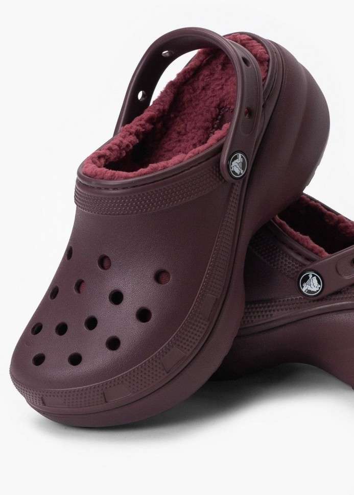 Жіночі Crocs Утеплені Бордові Classic Platform Lined Clog Dark Cherry — фото 4