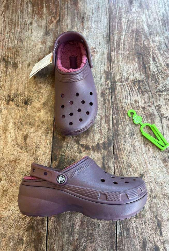 Жіночі Crocs Утеплені Бордові Classic Platform Lined Clog Dark Cherry — фото 7