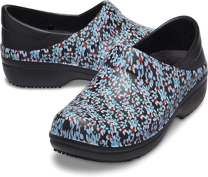 Crocs Для Праці Унісекс Чорні Квіти Neria Pro II Clog Non-Slip Work Shoes Black Ice Blue