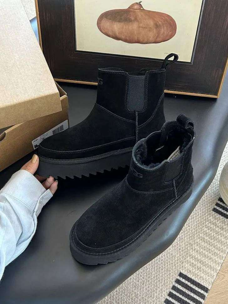 Жіночі UGG Челсі Платформа Чорні Замша Міні Chelsea Platform Tractor Black — фото 7