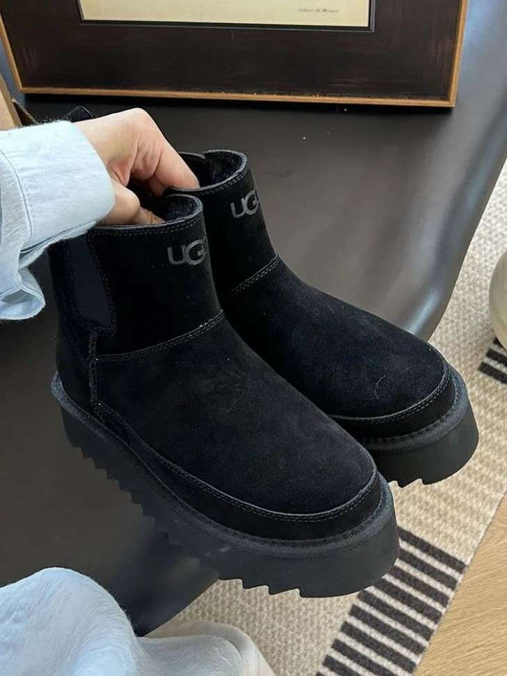 Жіночі UGG Челсі Платформа Чорні Замша Міні Chelsea Platform Tractor Black — фото 8