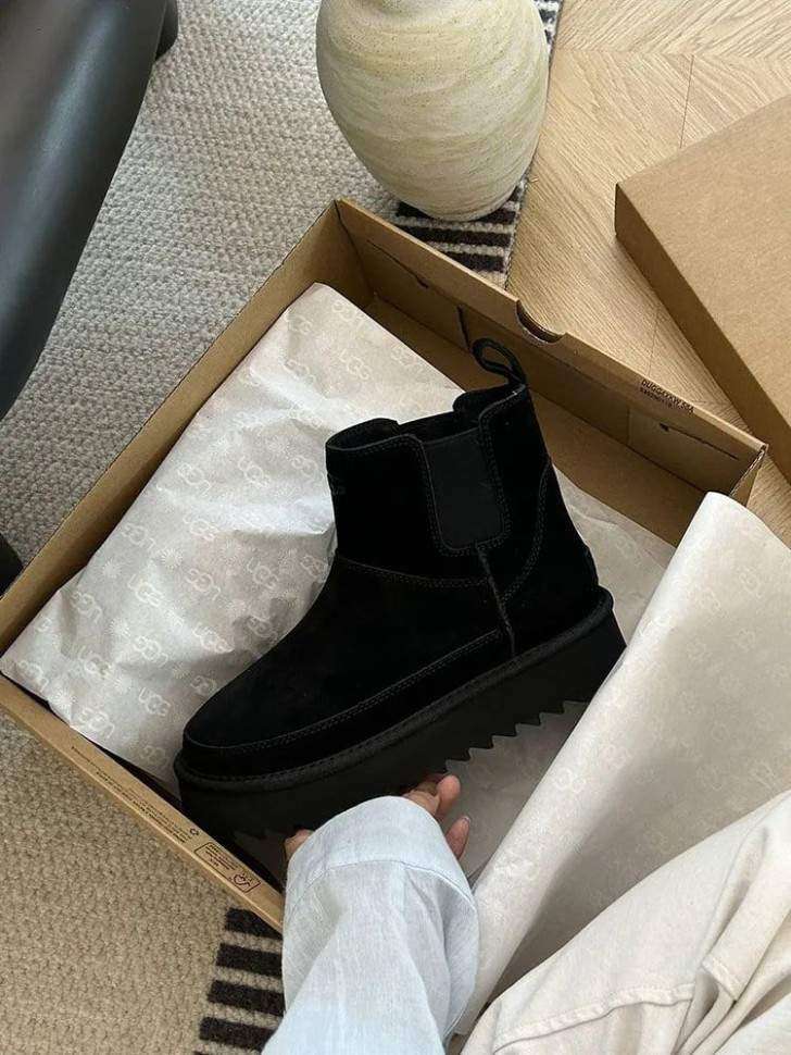 Жіночі UGG Челсі Платформа Чорні Замша Міні Chelsea Platform Tractor Black — фото 10