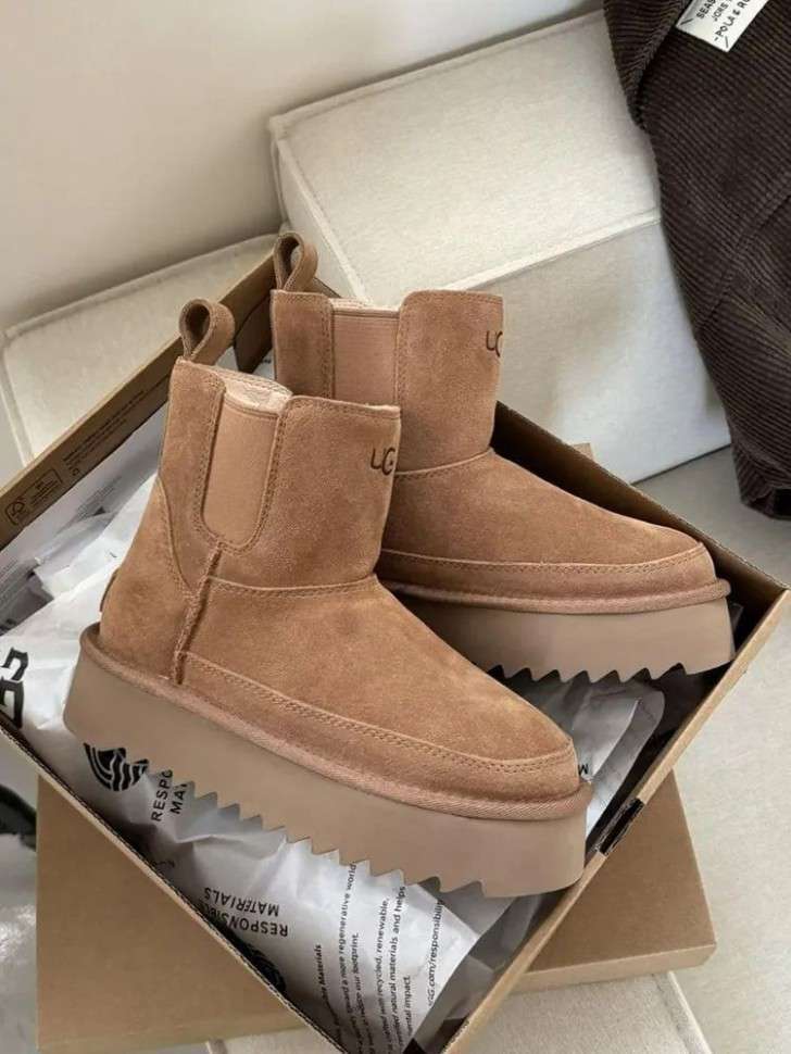 Жіночі UGG Челсі Платформа Коричневі Замша Міні Chelsea Platform Tractor Chestnut — фото 13