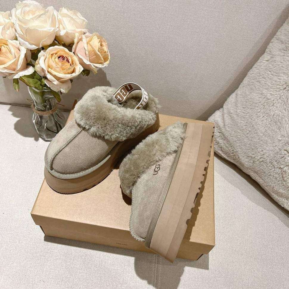 Жіночі UGG Сандалі Платформа Хакі Замша Funkette Slippers Platform TAUPE — фото 6
