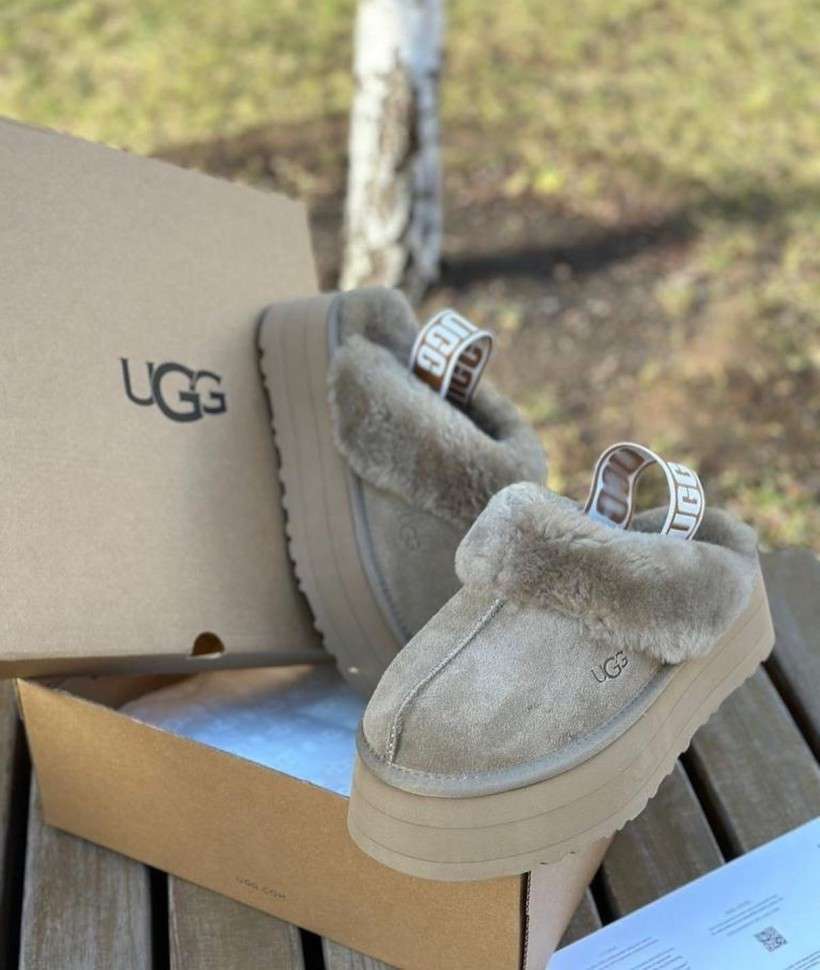Жіночі UGG Сандалі Платформа Хакі Замша Funkette Slippers Platform TAUPE — фото 7