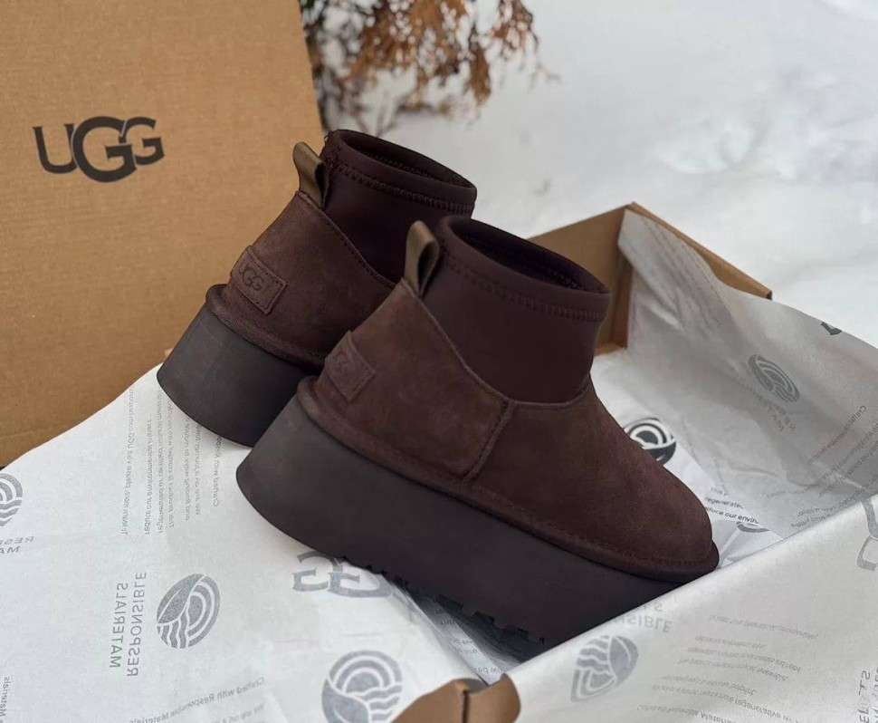 Жіночі UGG Платформа Міні Діппер Коричневі Classic Mini Dipper Platform Thundercloud Brown Chocolate — фото 2