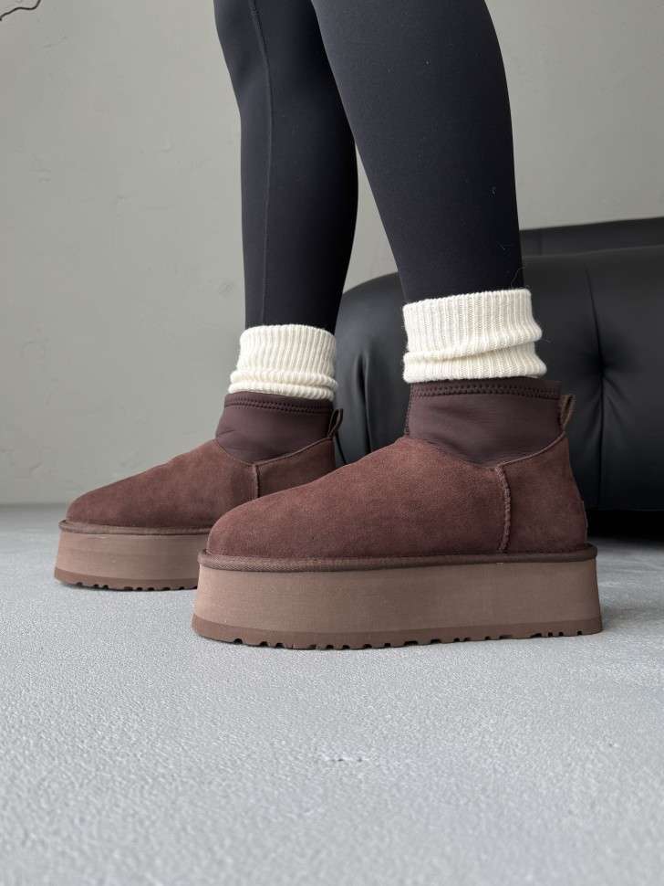 Жіночі UGG Платформа Міні Діппер Коричневі Classic Mini Dipper Platform Thundercloud Brown Chocolate — фото 11