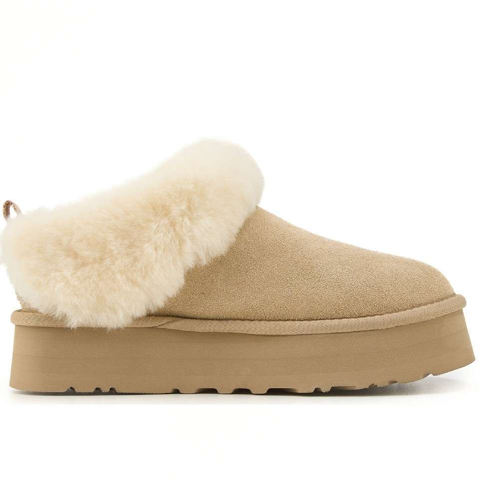 Жіночі UGG Тазель Платформа Чоботи Сліпери Тапці Бежеві Замша з Хутром Tazzelle Mustard Seed