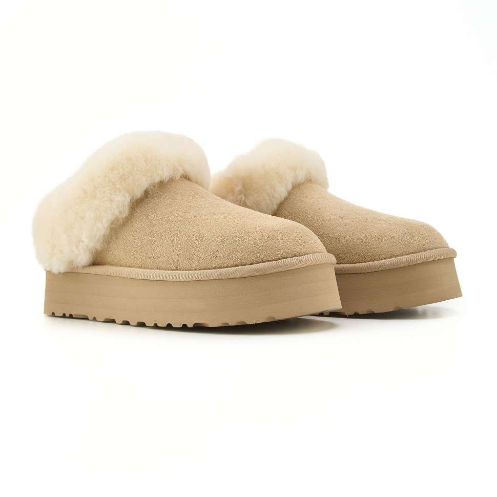 Жіночі UGG Тазель Платформа Чоботи Сліпери Тапці Бежеві Замша з Хутром Tazzelle Mustard Seed — фото 6