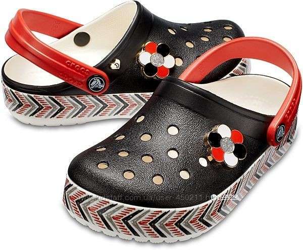 Детские Crocs Крокбенд Чёрные Drew X Crocband Chevron Clog Black/White
