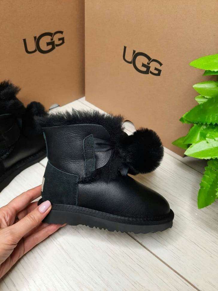 UGG Дитячі Чорні Шкіряні з Бубонами AUSTRALIA GITA BOOT FOR KIDS BLACK — фото 2