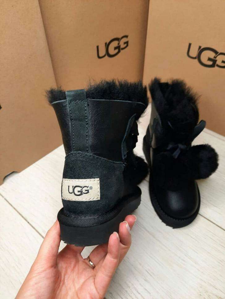 UGG Дитячі Чорні Шкіряні з Бубонами AUSTRALIA GITA BOOT FOR KIDS BLACK — фото 3