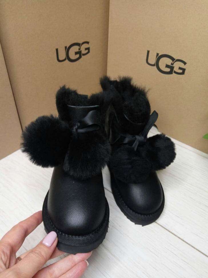 UGG Дитячі Чорні Шкіряні з Бубонами AUSTRALIA GITA BOOT FOR KIDS BLACK — фото 5
