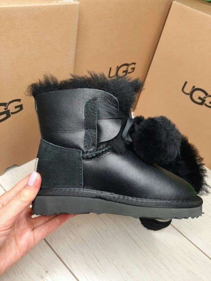 UGG Дитячі Чорні Шкіряні з Бубонами AUSTRALIA GITA BOOT FOR KIDS BLACK — фото 6