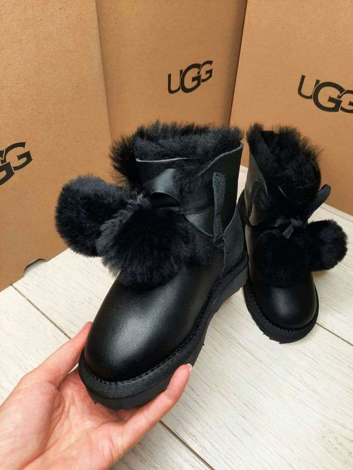 UGG Дитячі Чорні Шкіряні з Бубонами AUSTRALIA GITA BOOT FOR KIDS BLACK — фото 7