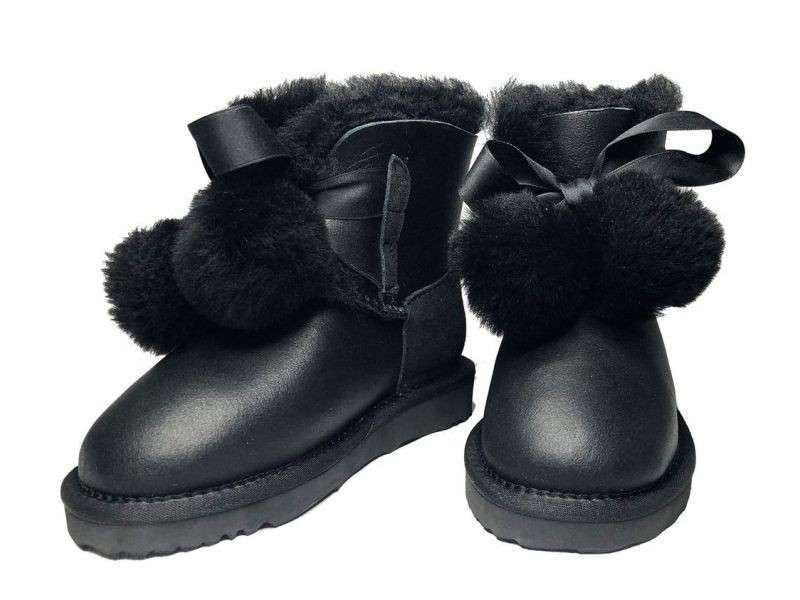 UGG Дитячі Чорні Шкіряні з Бубонами AUSTRALIA GITA BOOT FOR KIDS BLACK — фото 9