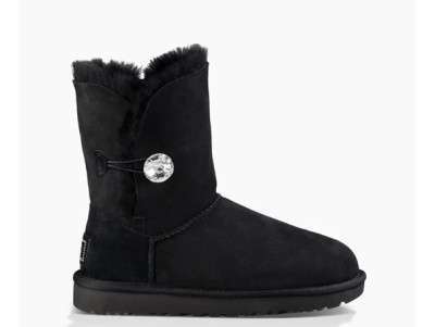 Жіночі UGG Середні Чорні Замшеві з Гудзиком Зваровскі Medium Black Suede Button Svarovsky