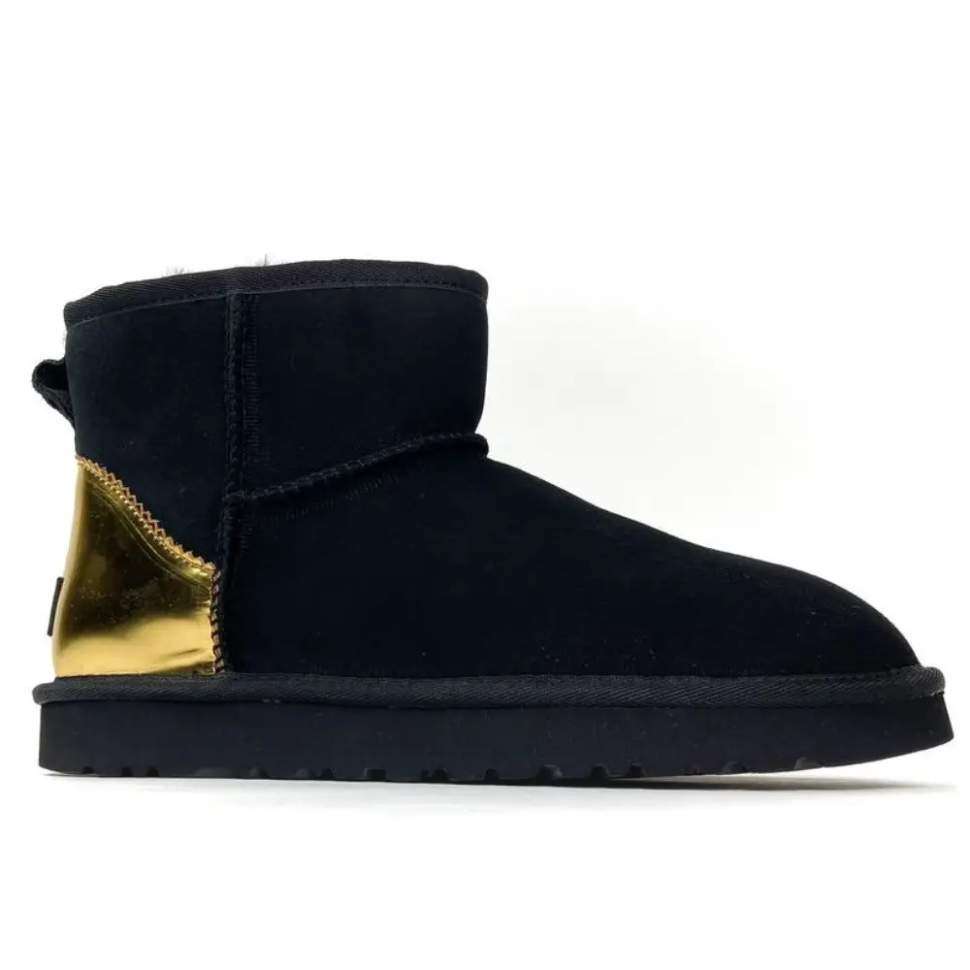 Жіночі UGG Міні Чорні Замша з Золототим Напиленням Mini Black Gold Metallic Suede